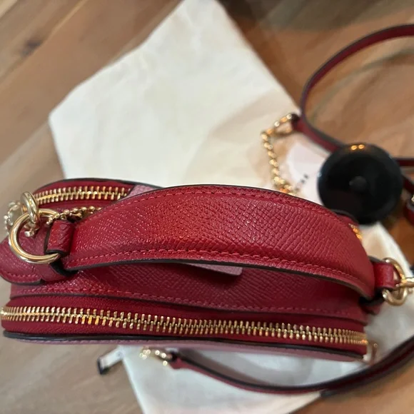 Coach Pink Heart-Shaped Crossbody Bag with Gold Accents. Beautiful timeless shap - Picture 6 of 6